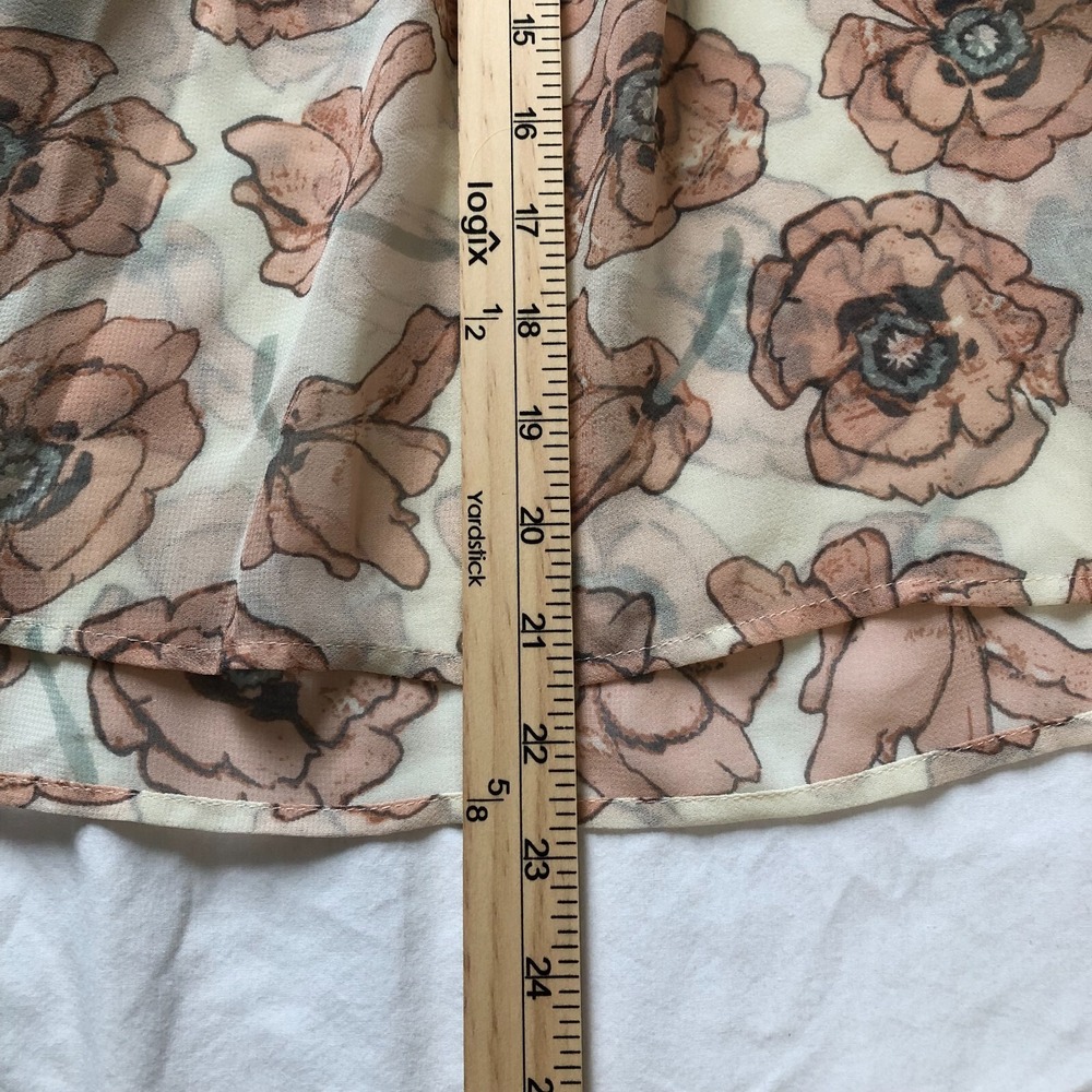 Lucky Brand Top Womens XS Floral Tan Pink Blush Peasant Bell Sleeve Sheer NWT - Picture 10 of 16
